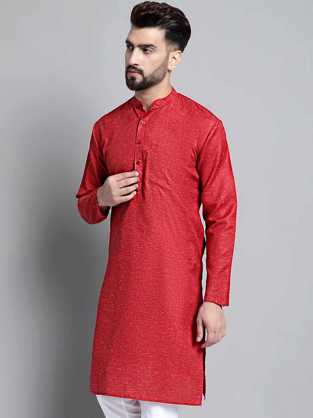 Jompers Men's Solid Pure Cotton Kurta Only - Maroon
