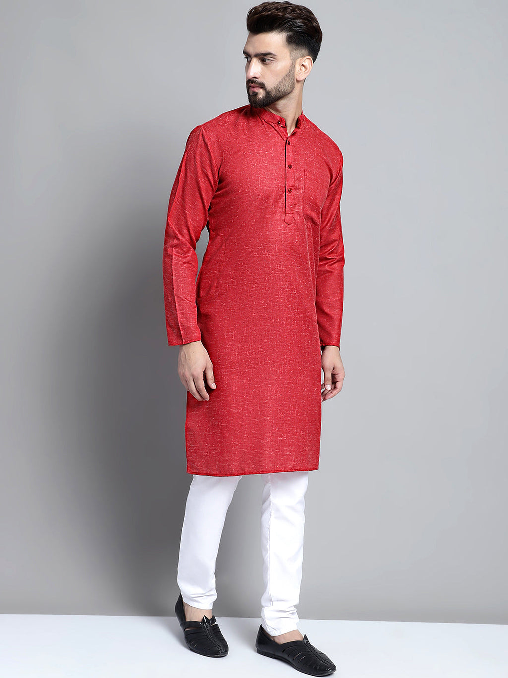 Jompers Men's Solid Pure Cotton Kurta Only - Maroon