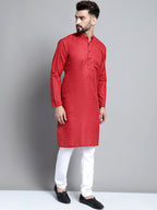 Jompers Men's Solid Pure Cotton Kurta Only - Maroon