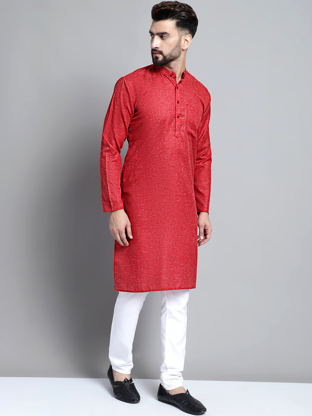 Jompers Men's Solid Pure Cotton Kurta Only - Maroon