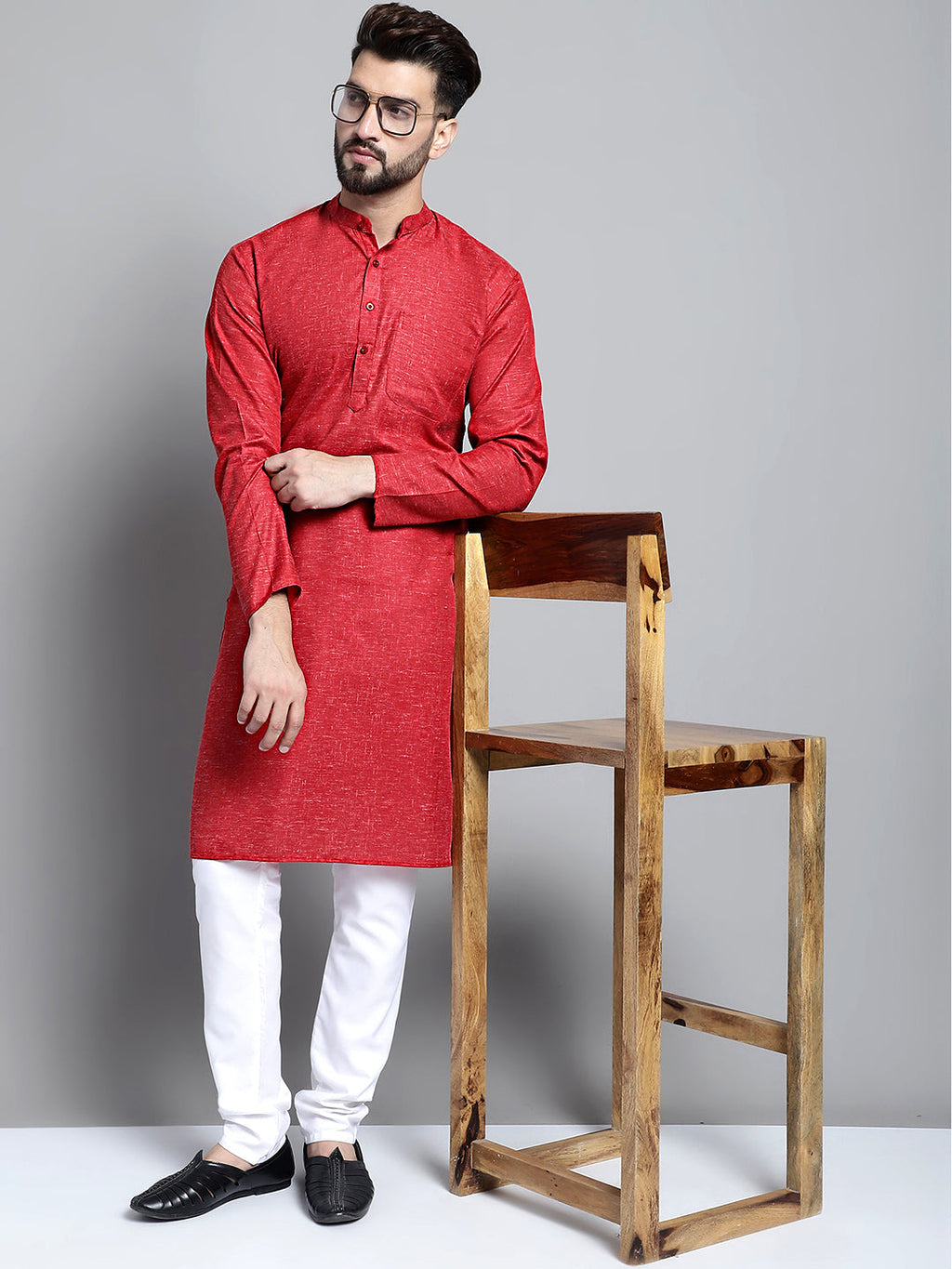 Jompers Men's Solid Pure Cotton Kurta Only - Maroon