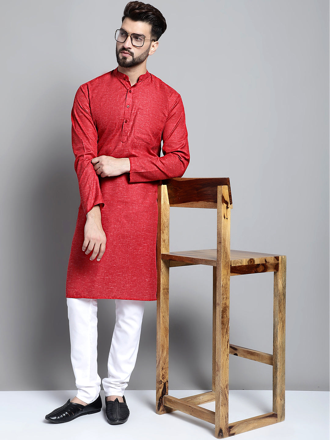 Jompers Men's Solid Pure Cotton Kurta Only - Maroon