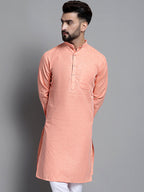 Jompers Men's Solid Pure Cotton Kurta Only - Peach