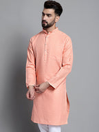 Jompers Men's Solid Pure Cotton Kurta Only - Peach