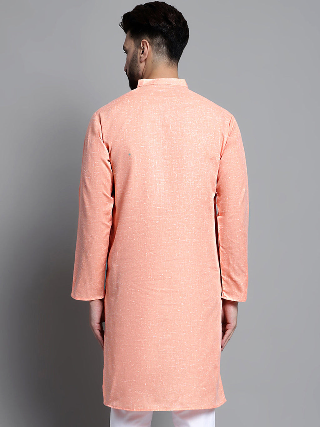 Jompers Men's Solid Pure Cotton Kurta Only - Peach