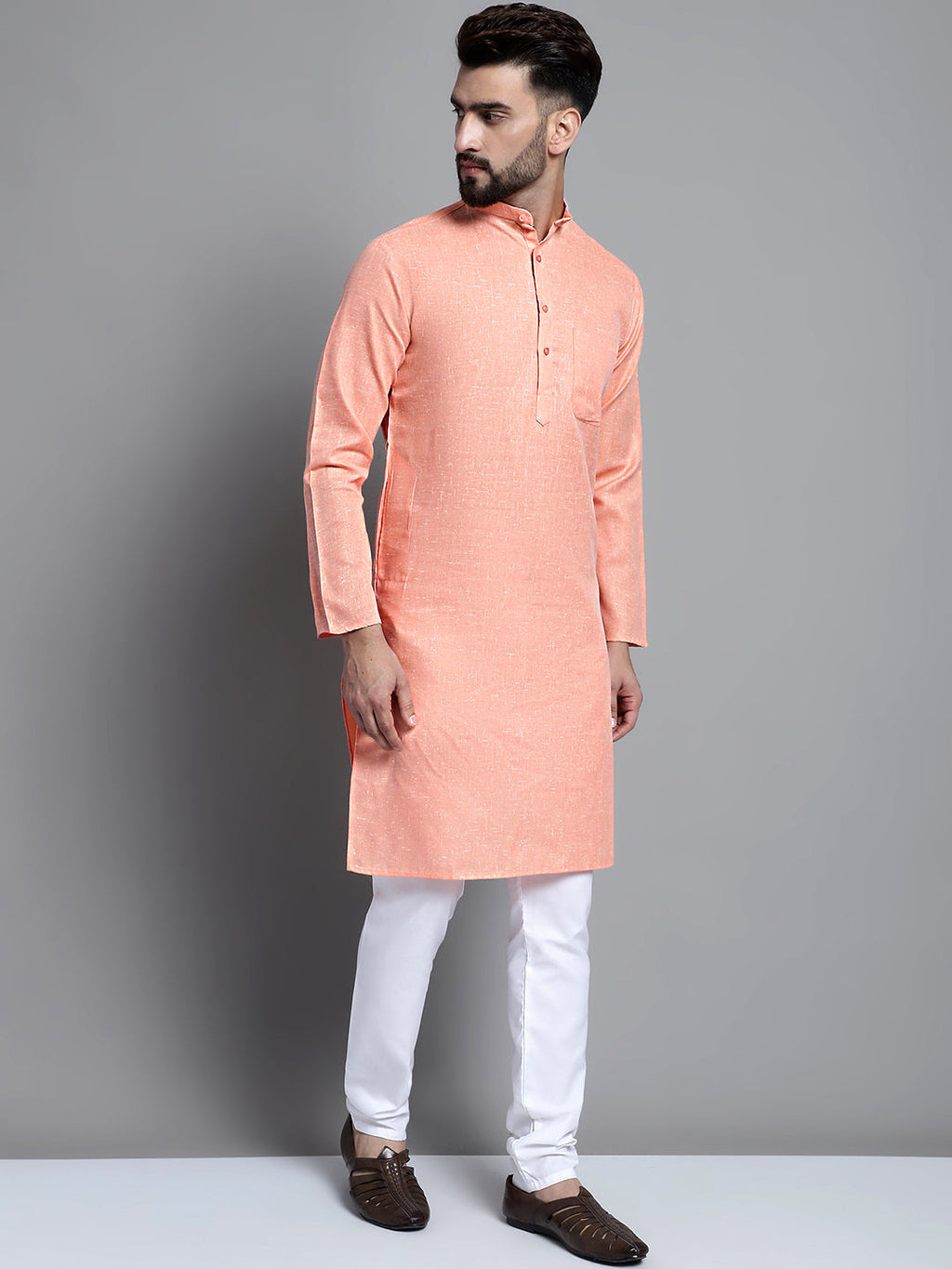 Jompers Men's Solid Pure Cotton Kurta Only - Peach