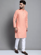 Jompers Men's Solid Pure Cotton Kurta Only - Peach