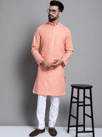 Jompers Men's Solid Pure Cotton Kurta Only - Peach