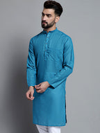 Jompers Men's Solid Pure Cotton Kurta Only - Peacock