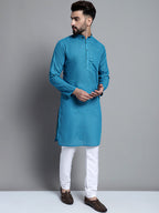 Jompers Men's Solid Pure Cotton Kurta Only - Peacock