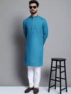 Jompers Men's Solid Pure Cotton Kurta Only - Peacock