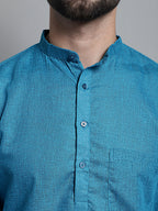 Jompers Men's Solid Pure Cotton Kurta Only - Peacock