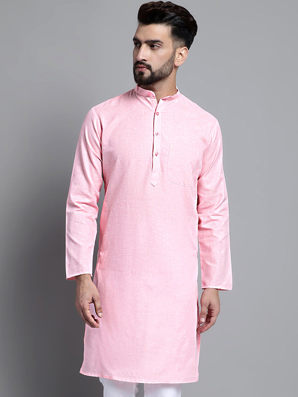 Jompers Men's Solid Pure Cotton Kurta Only - Pink
