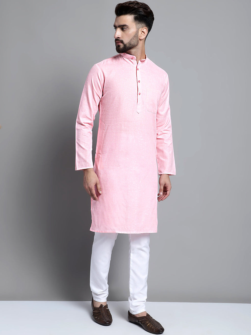 Jompers Men's Solid Pure Cotton Kurta Only - Pink