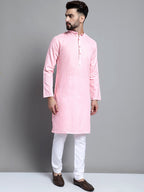 Jompers Men's Solid Pure Cotton Kurta Only - Pink