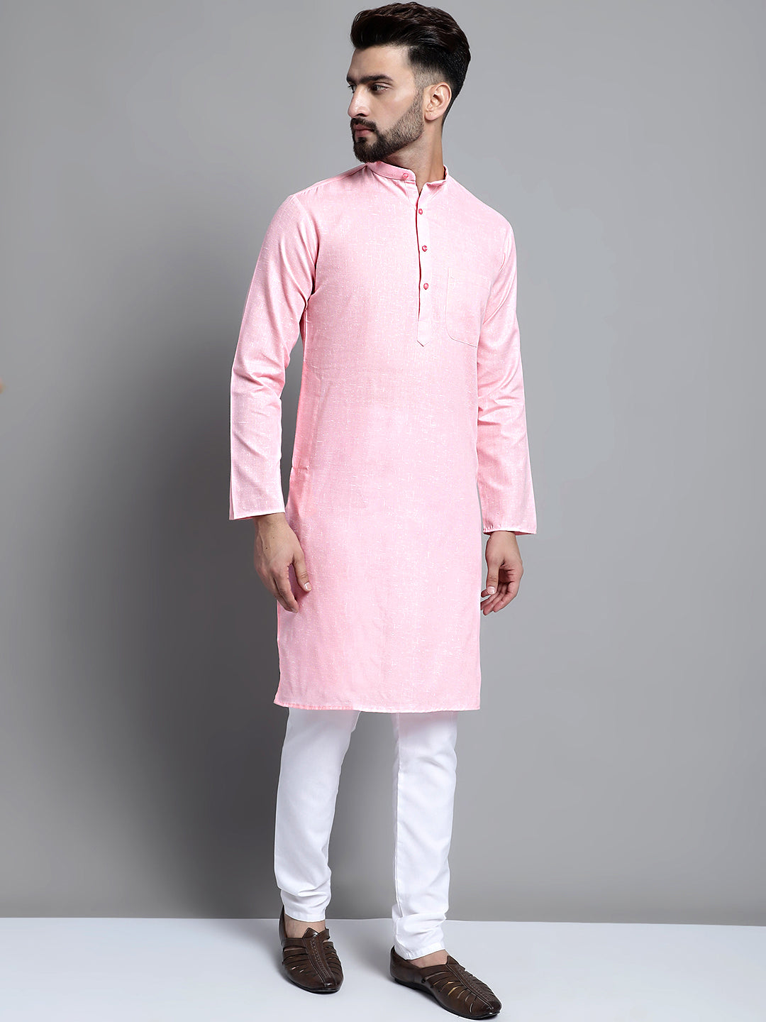 Jompers Men's Solid Pure Cotton Kurta Only - Pink