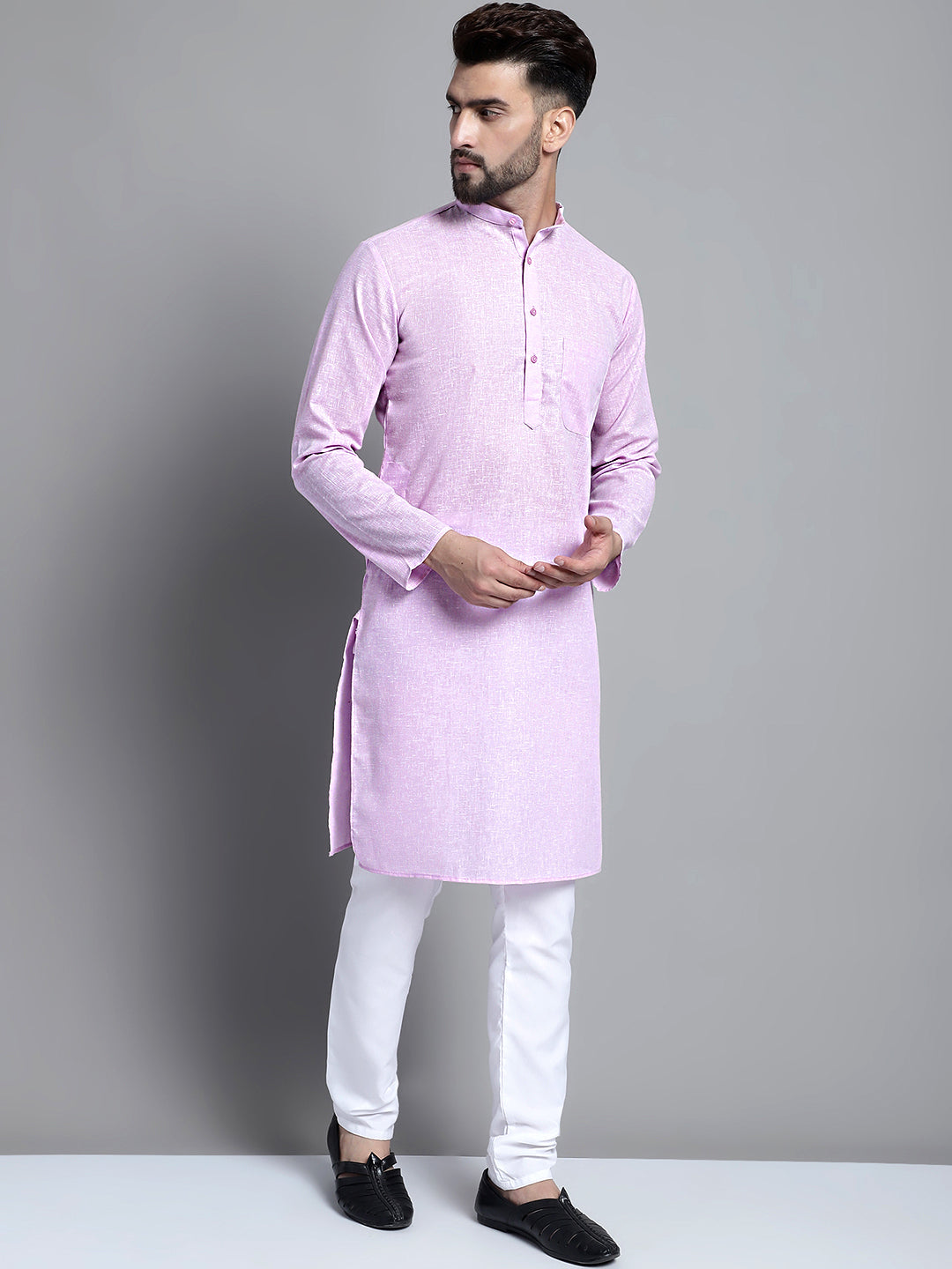 Jompers Men's Solid Pure Cotton Kurta Only - Purple