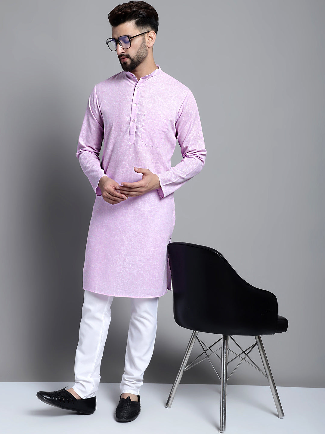 Jompers Men's Solid Pure Cotton Kurta Only - Purple