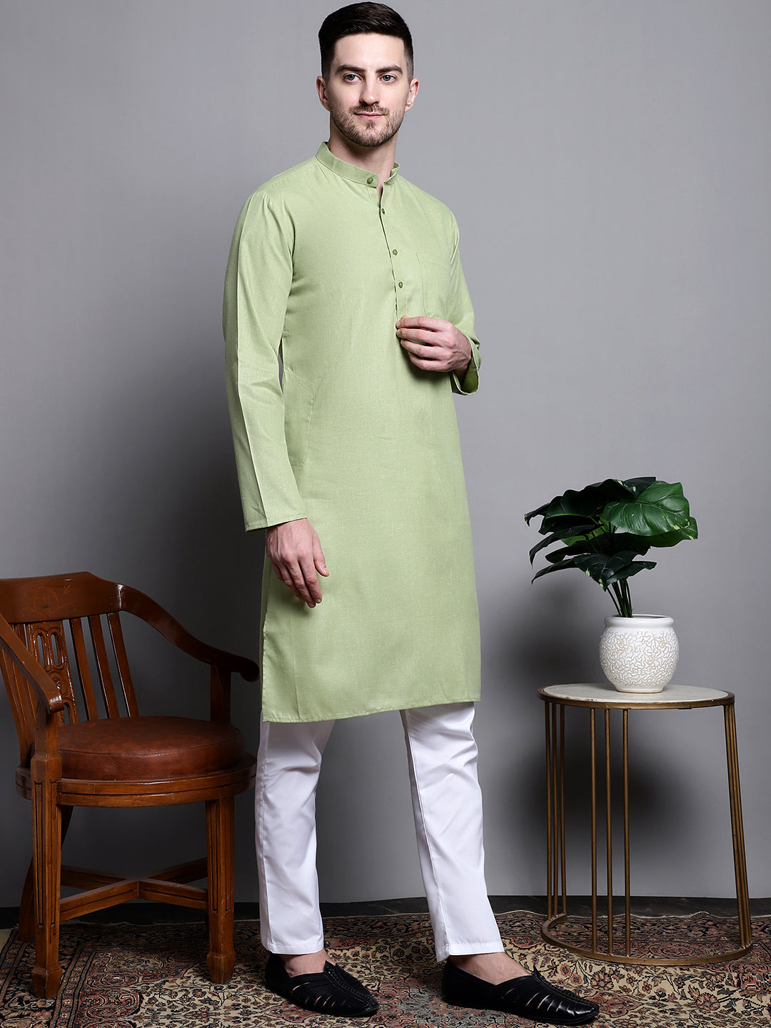 Jompers Men's Pure Cotton Kurta - Pista