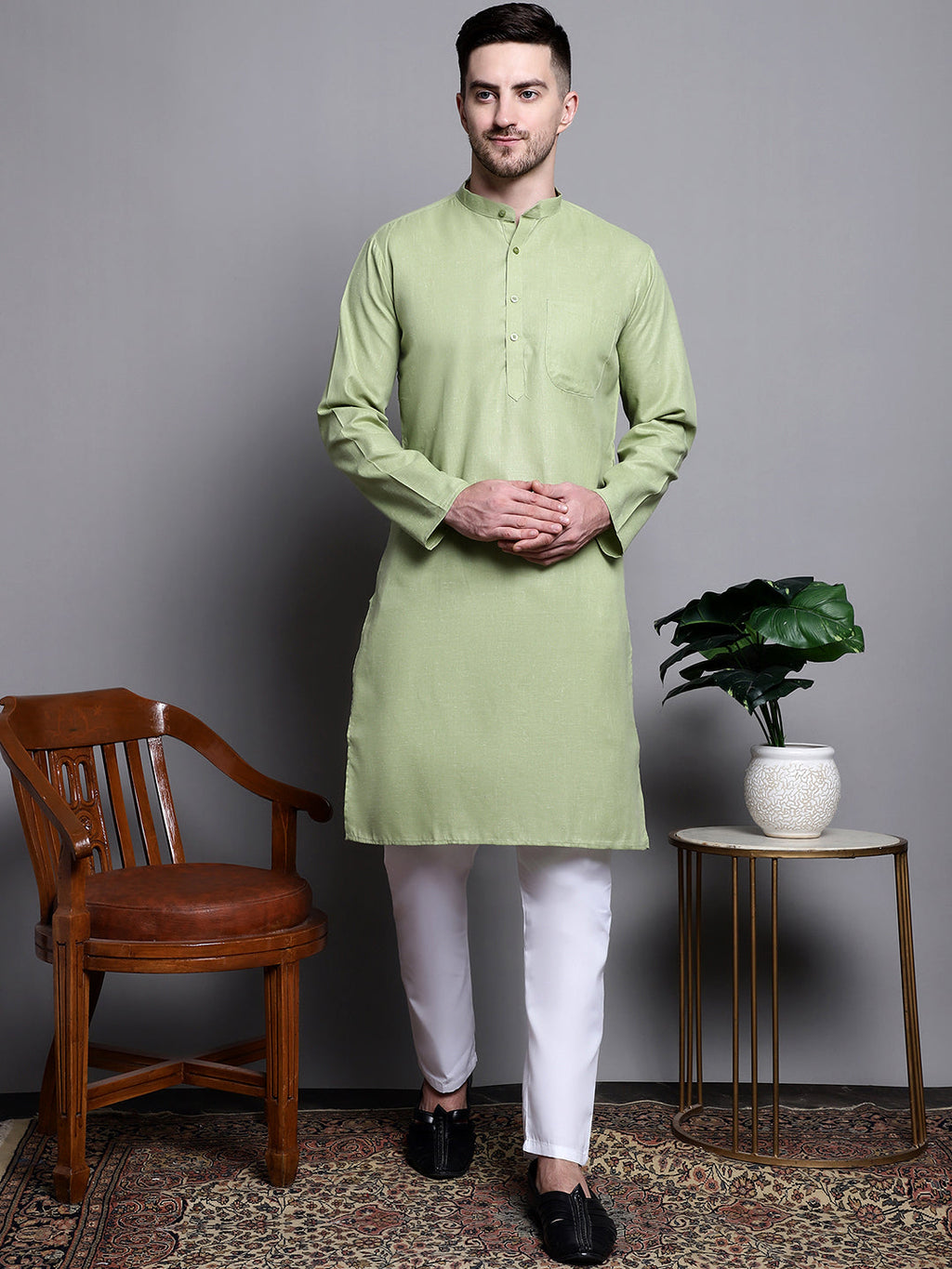 Jompers Men's Pure Cotton Kurta - Pista