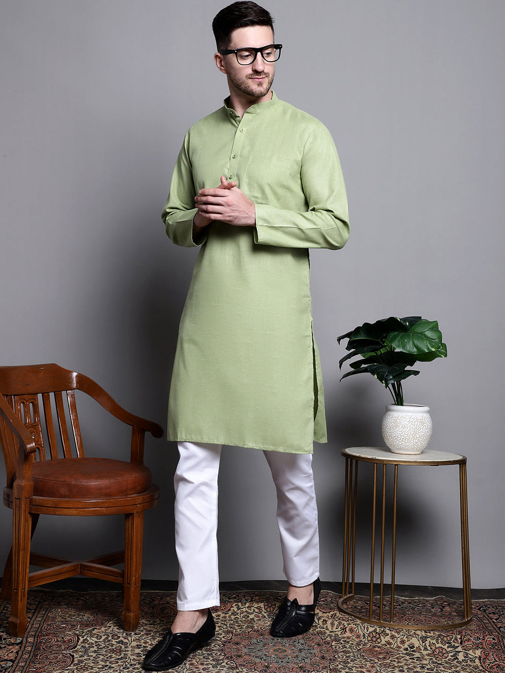 Jompers Men's Pure Cotton Kurta - Pista