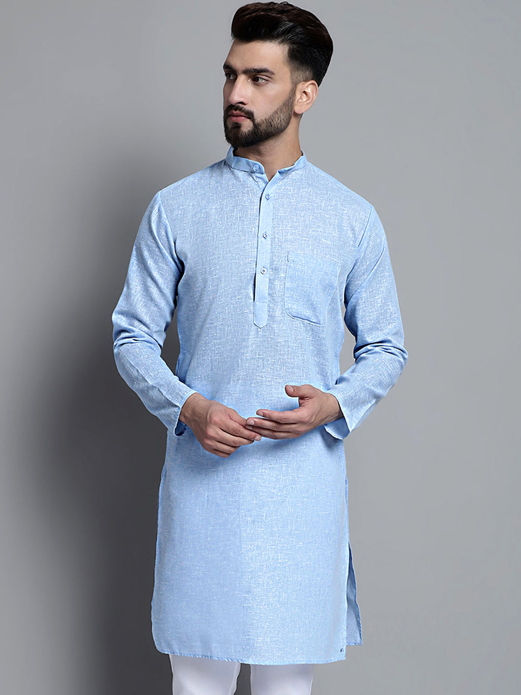 Jompers Men's Solid Pure Cotton Kurta Only - Sky Blue