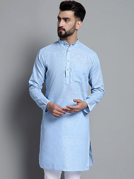 Jompers Men's Solid Pure Cotton Kurta Only - Sky Blue