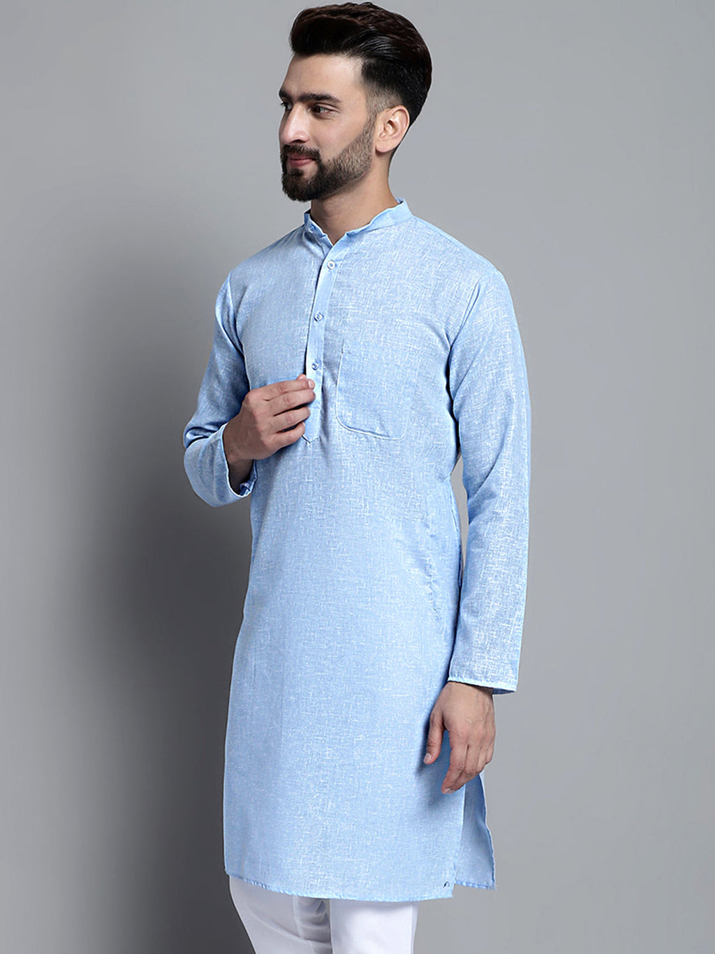Jompers Men's Solid Pure Cotton Kurta Only - Sky Blue