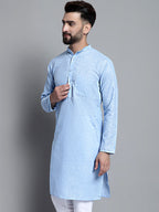 Jompers Men's Solid Pure Cotton Kurta Only - Sky Blue