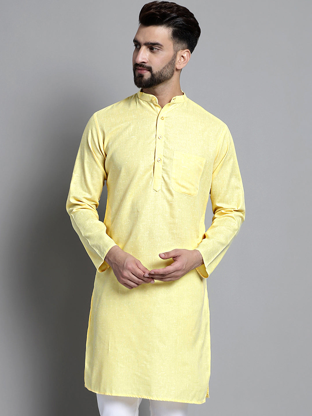 Jompers Men's Solid Pure Cotton Kurta Only - Yellow
