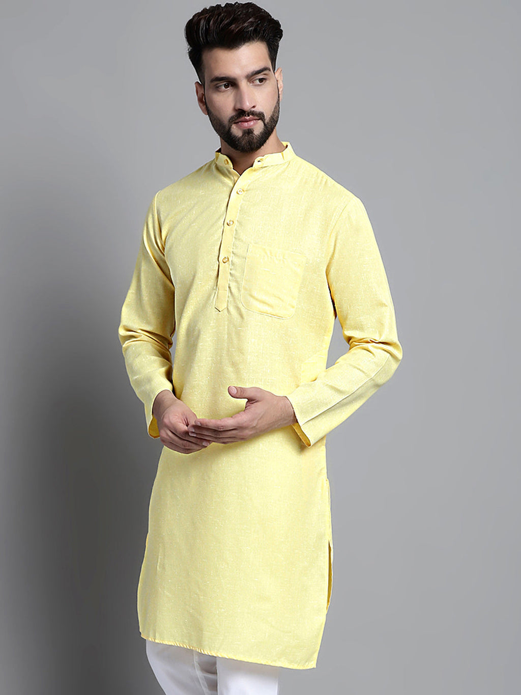 Jompers Men's Solid Pure Cotton Kurta Only - Yellow