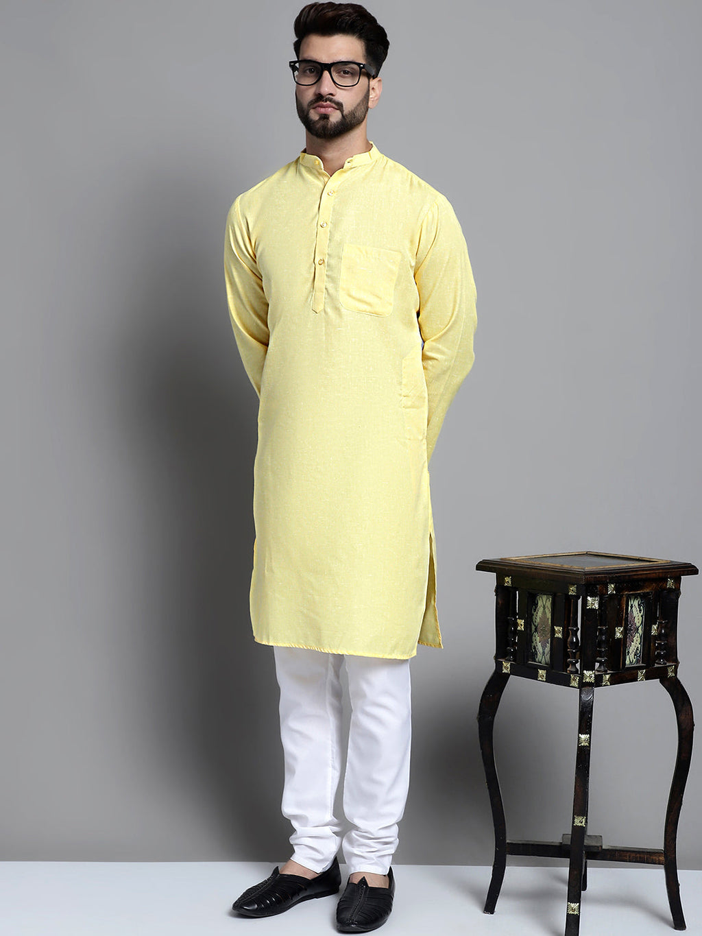 Jompers Men's Solid Pure Cotton Kurta Only - Yellow