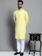 Jompers Men's Solid Pure Cotton Kurta Only - Yellow