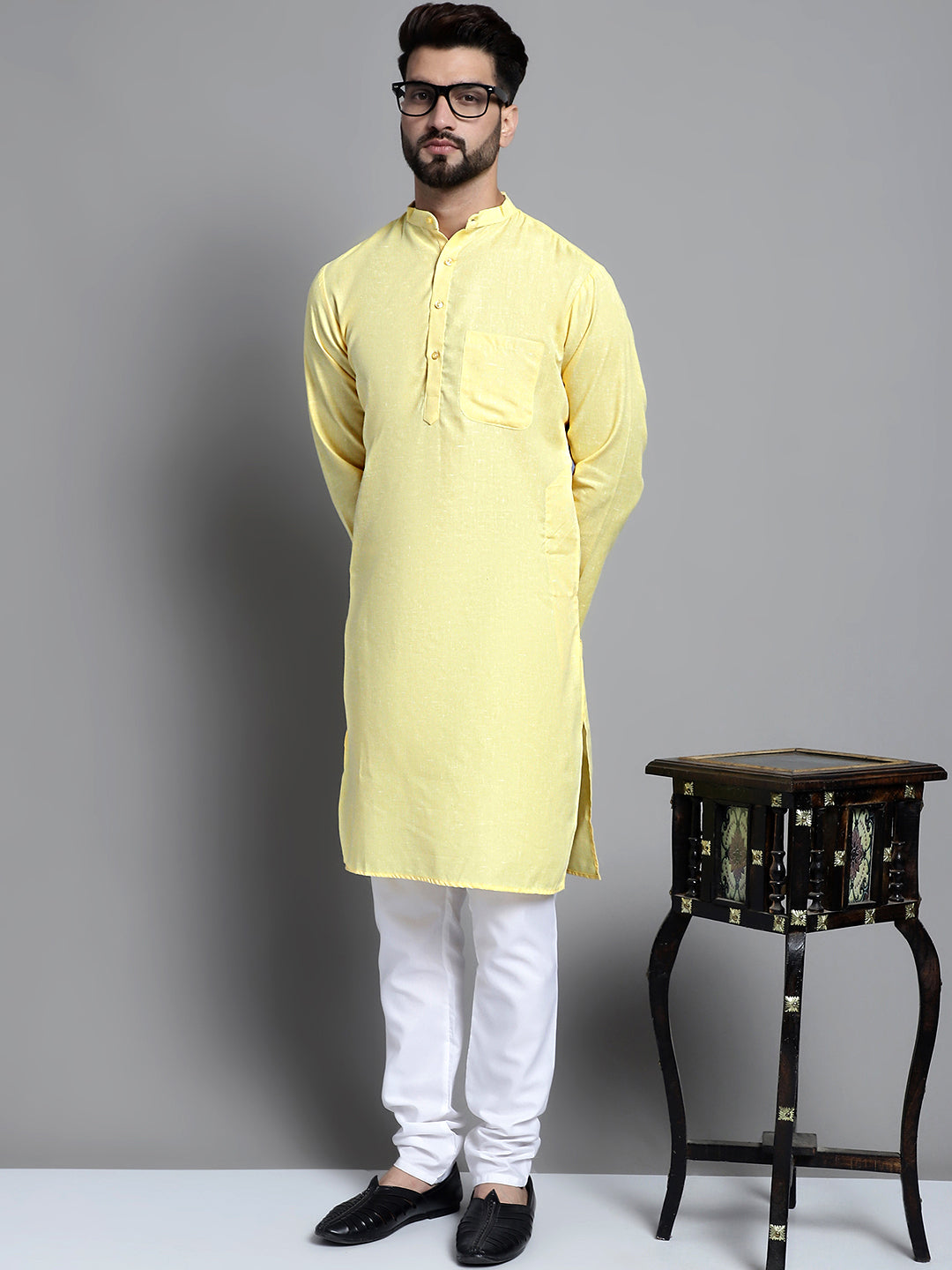 Jompers Men's Solid Pure Cotton Kurta Only - Yellow