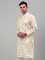 Jompers Men's Cream Embroidered Kurta Only