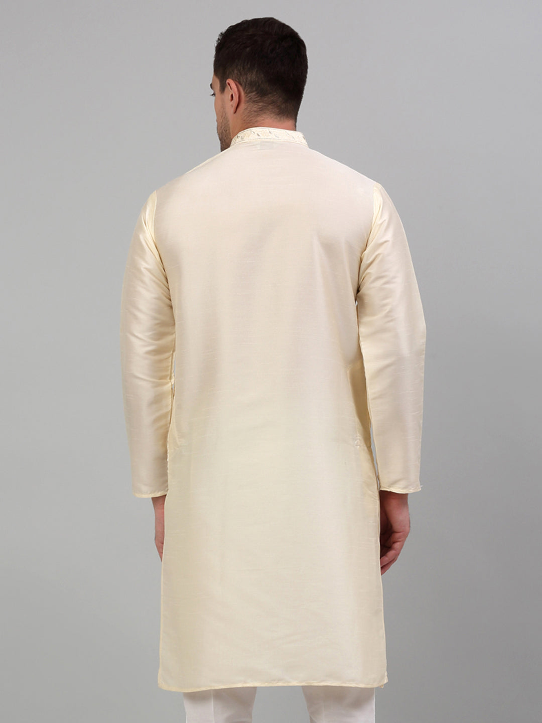 Jompers Men's Cream Embroidered Kurta Only