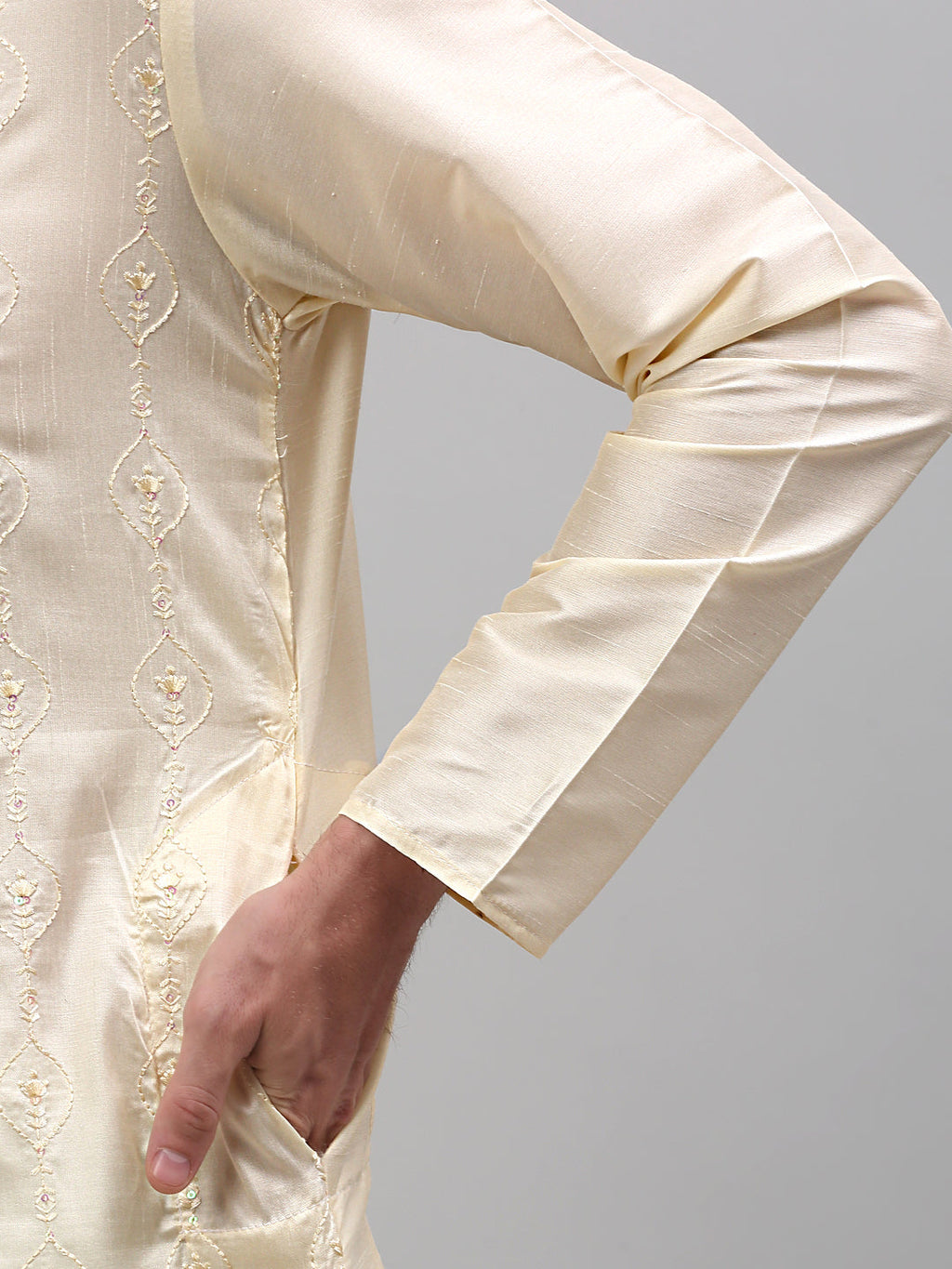 Jompers Men's Cream Embroidered Kurta Only