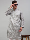 Jompers Men's Grey Embroidered Kurta Only