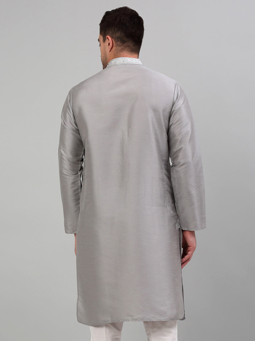 Jompers Men's Grey Embroidered Kurta Only