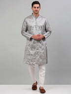 Jompers Men's Grey Embroidered Kurta Only