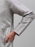 Jompers Men's Grey Embroidered Kurta Only