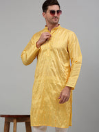 Jompers Men's Yellow Embroidered Kurta Only