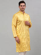 Jompers Men's Yellow Embroidered Kurta Only