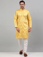 Jompers Men's Yellow Embroidered Kurta Only