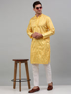 Jompers Men's Yellow Embroidered Kurta Only