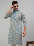 Jompers Men's Blue Embroidered Kurta Only