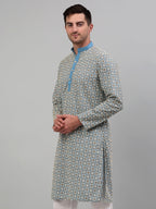 Jompers Men's Blue Embroidered Kurta Only