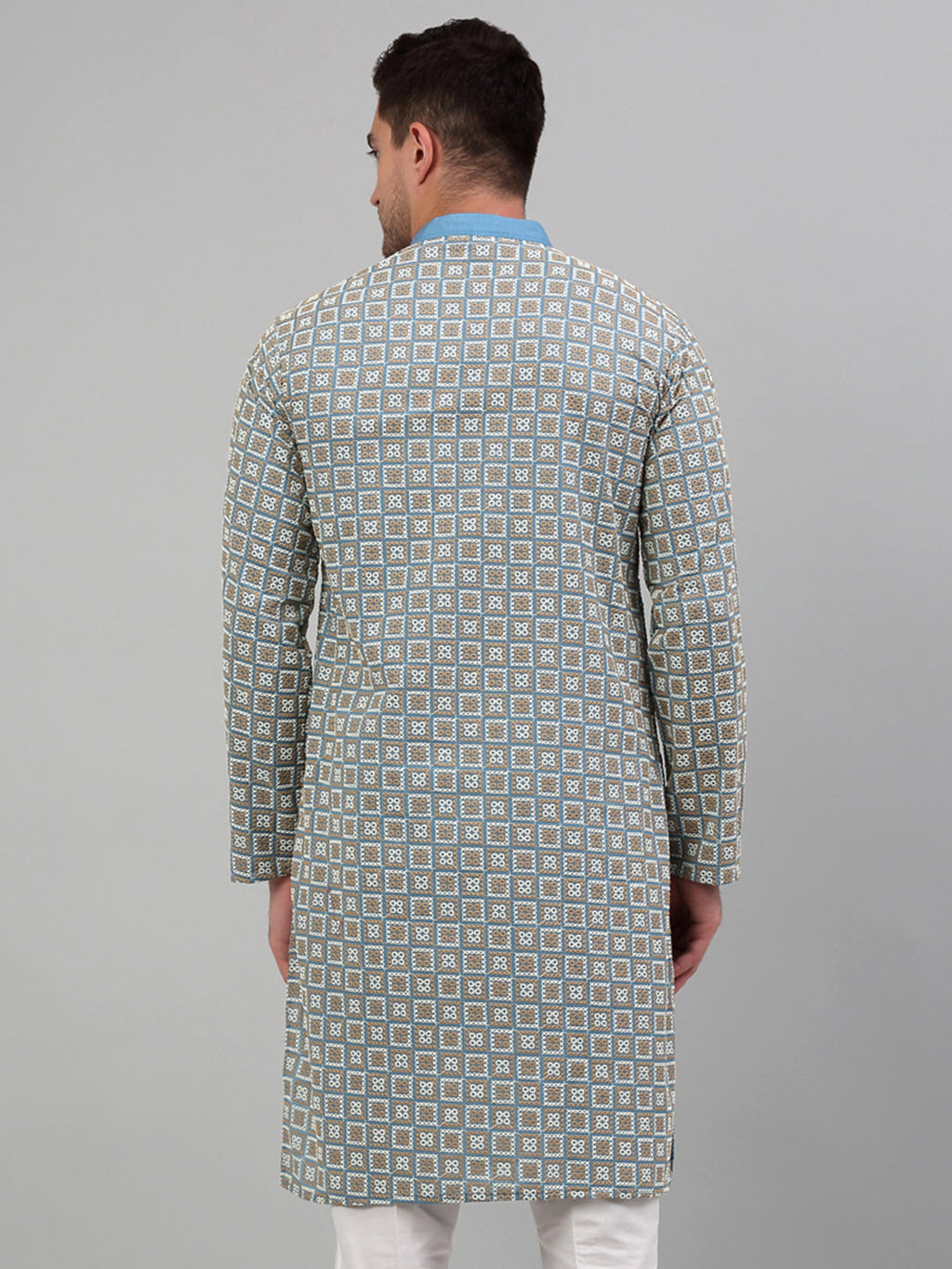 Jompers Men's Blue Embroidered Kurta Only