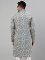 Jompers Men's Blue Embroidered Kurta Only