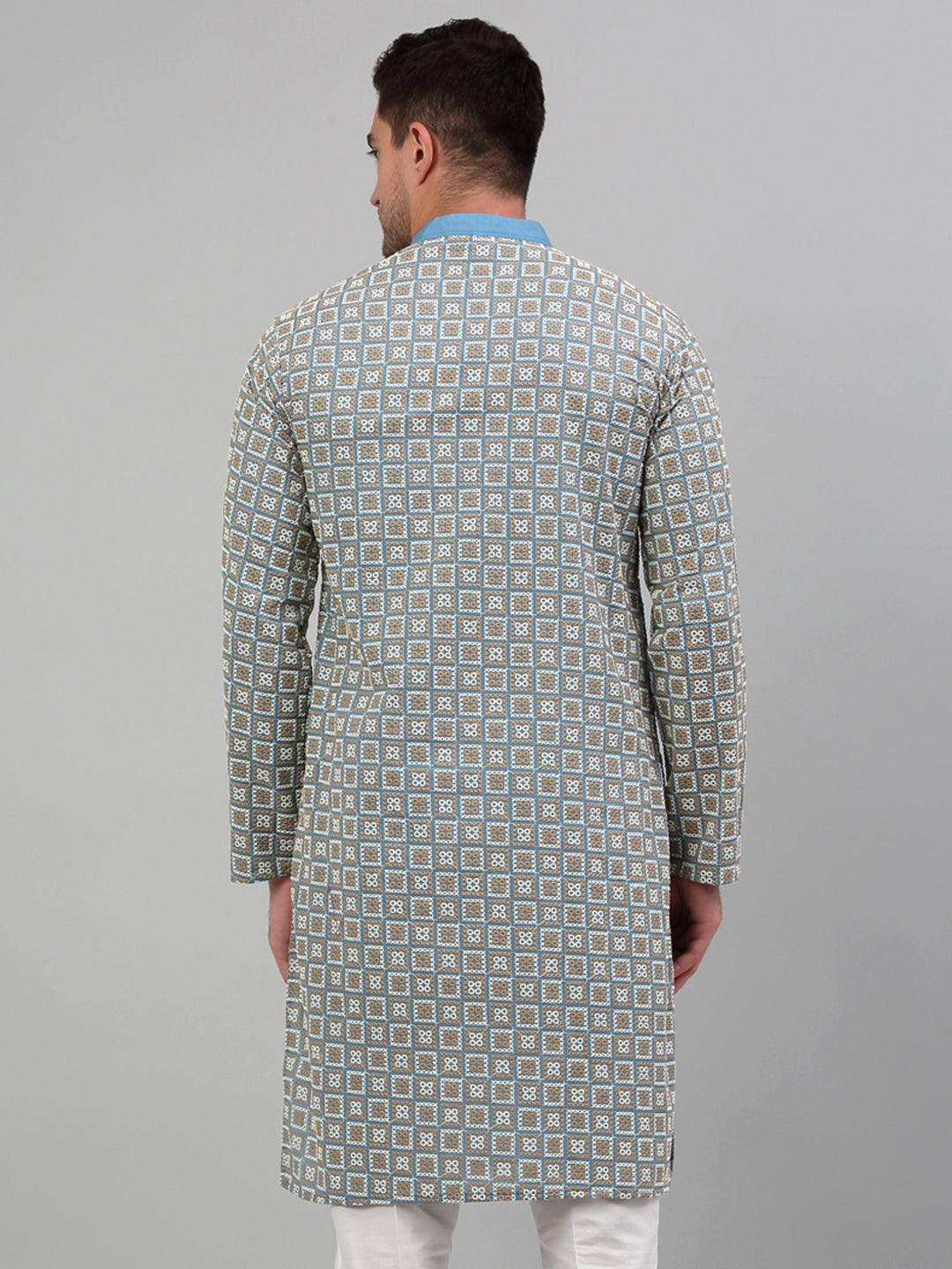 Jompers Men's Blue Embroidered Kurta Only